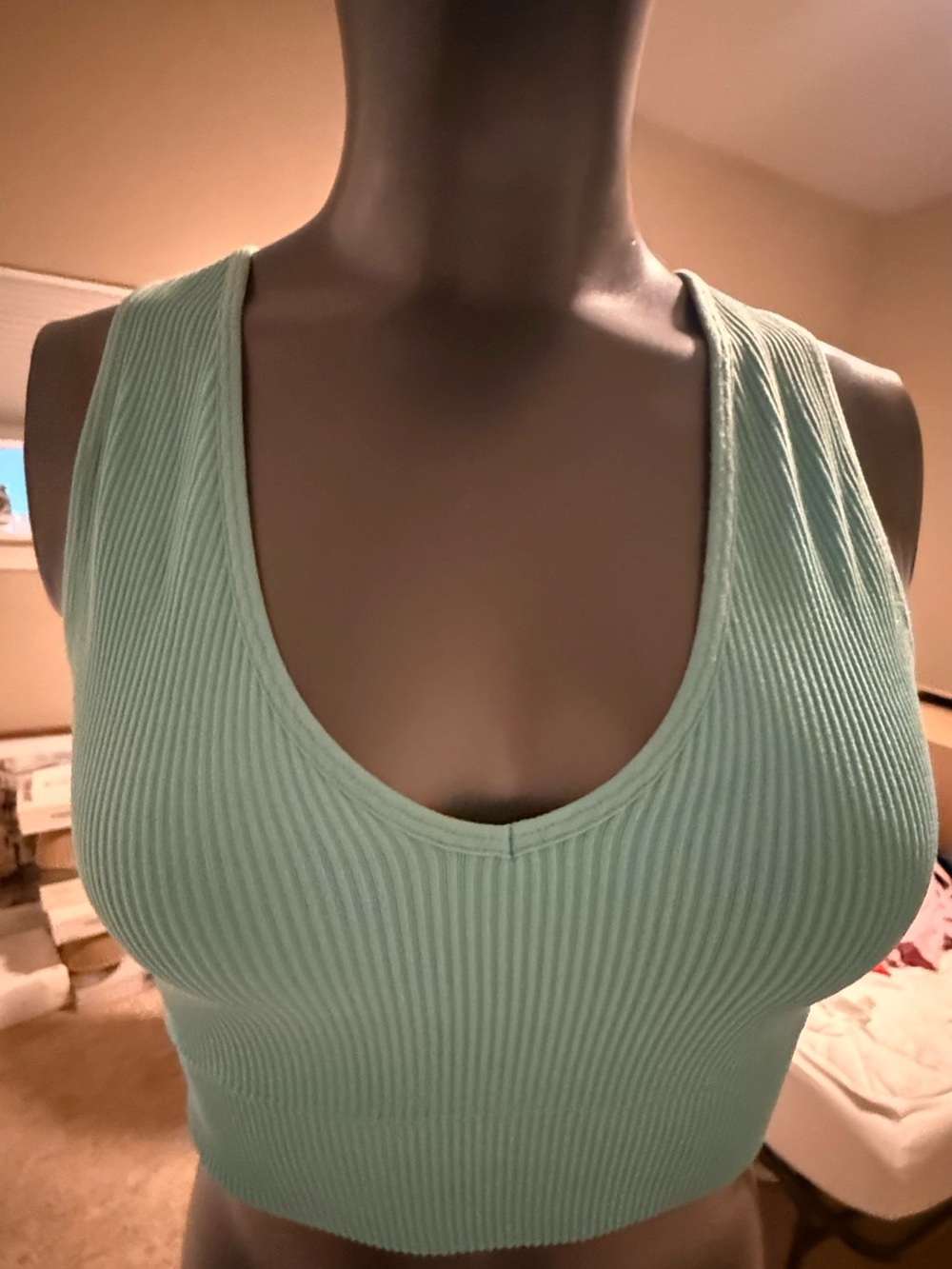 Ribbed Scoop Neck Crop Tank Top blue